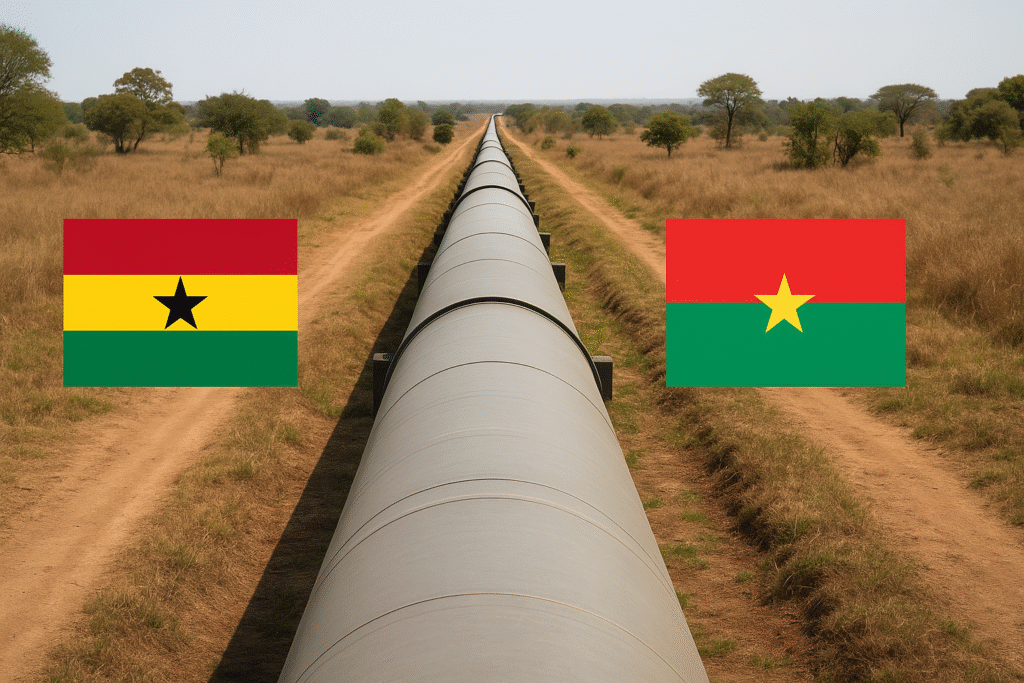 Pipeline avec les drapeaux du Ghana et du Burkina Faso.