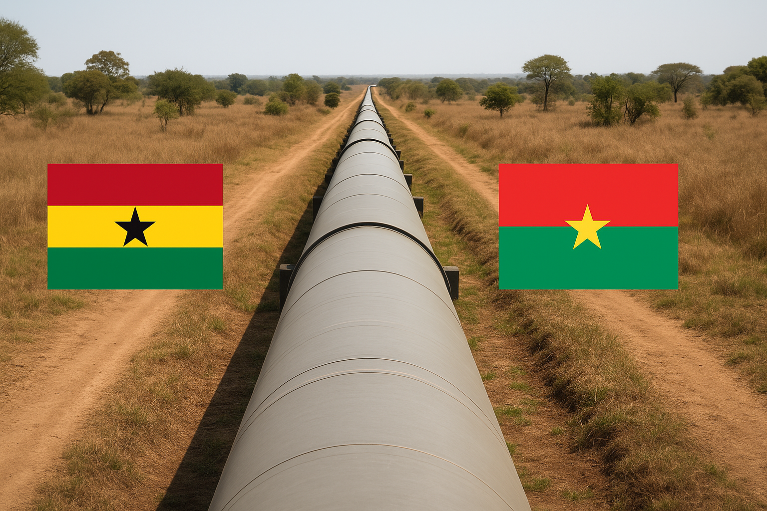 Pipeline avec les drapeaux du Ghana et du Burkina Faso.