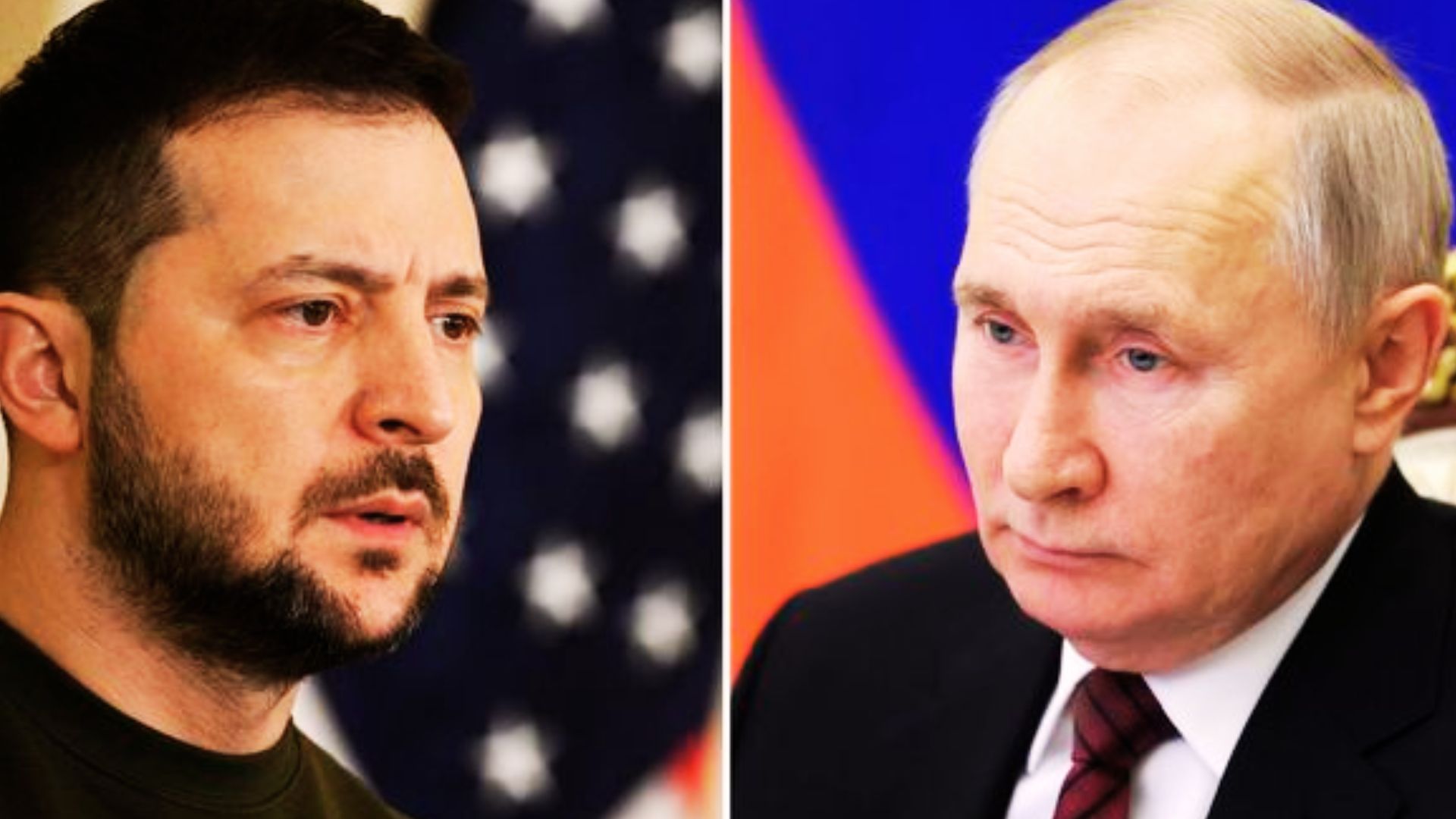 Rencontre à distance entre Volodymyr Zelensky et Vladimir Poutine, illustrant les tensions et les discussions de paix.