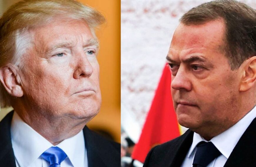 Donald Trump et Dmitri Medvedev face à face, tensions diplomatiques.