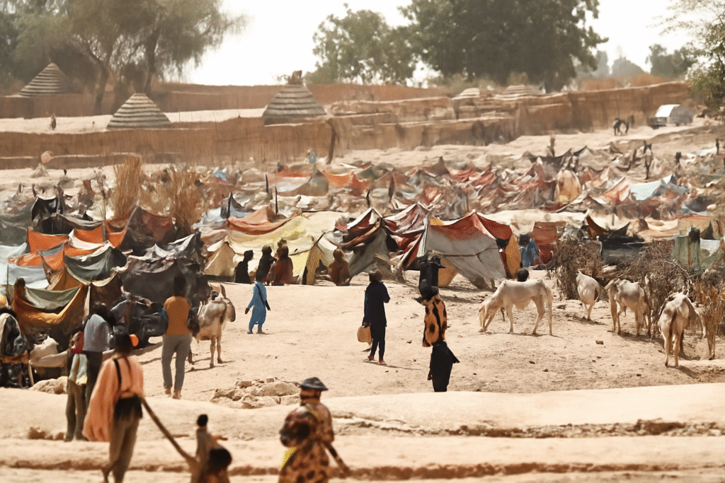 Camp de réfugiés au Tchad accueillant des civils ayant fui les violences au Soudan.