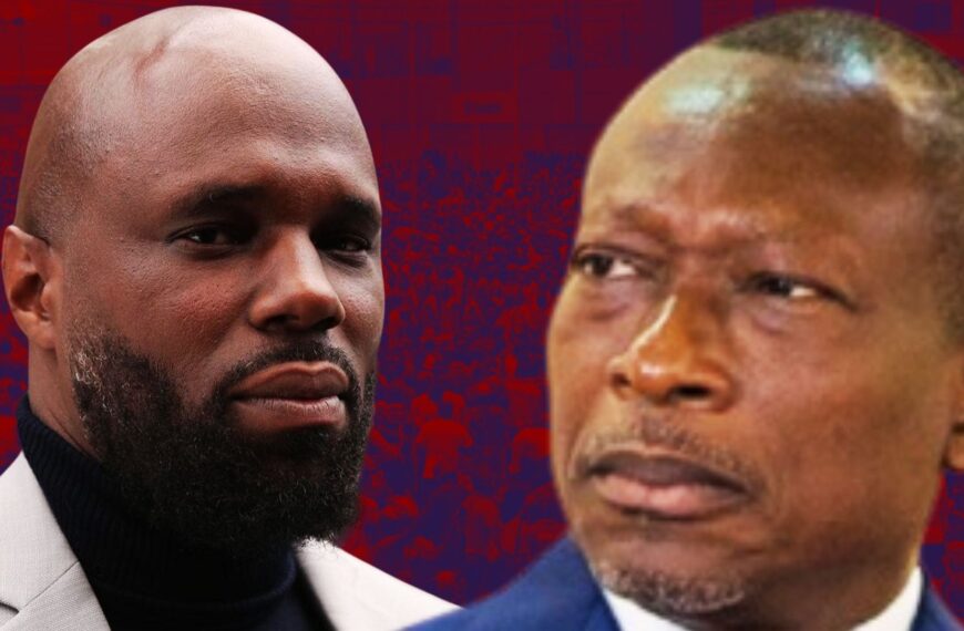 Montage montrant Kémi Seba et Patrice Talon face à face, symbolisant une opposition politique au Bénin.