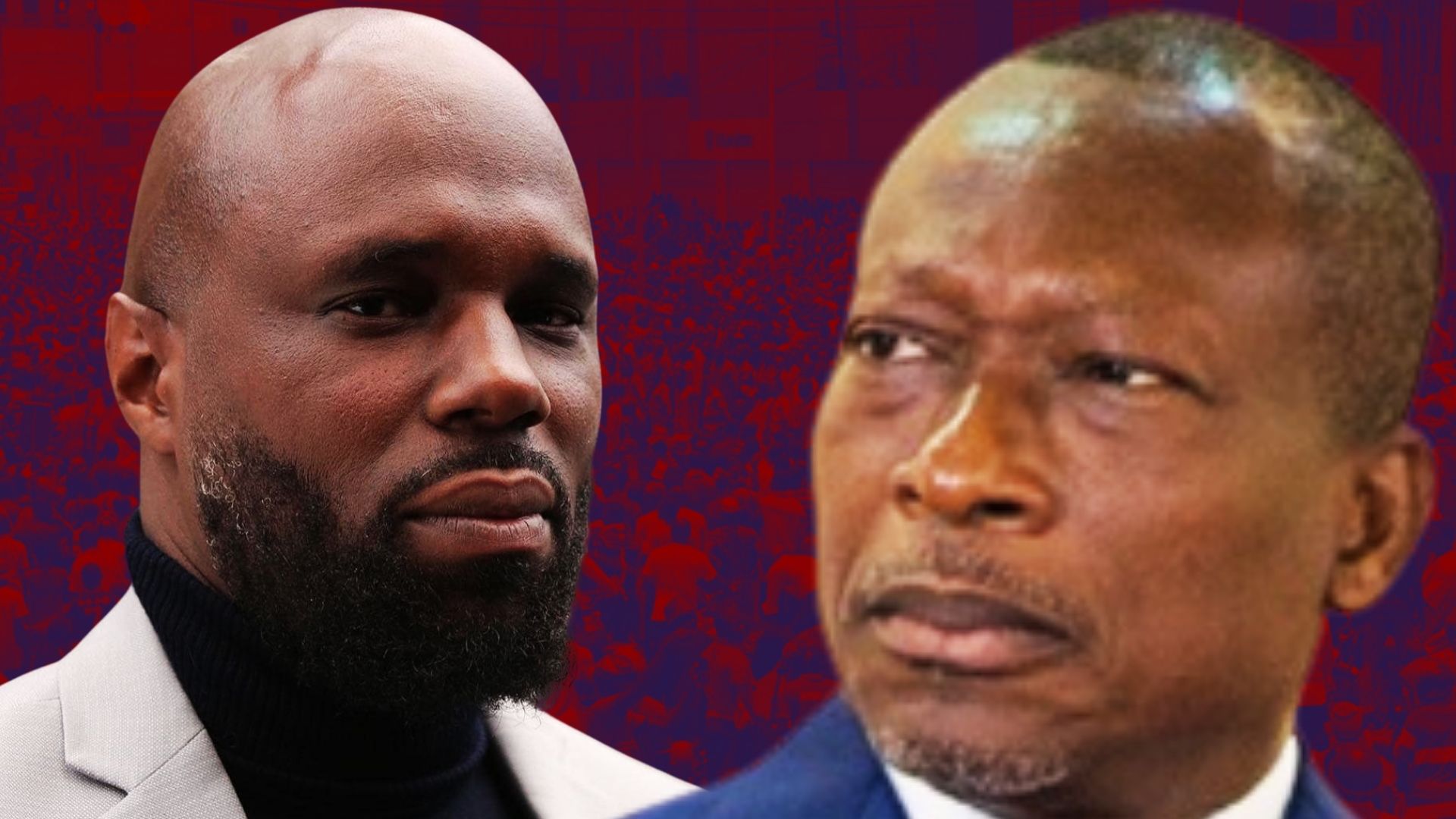 Montage montrant Kémi Seba et Patrice Talon face à face, symbolisant une opposition politique au Bénin.