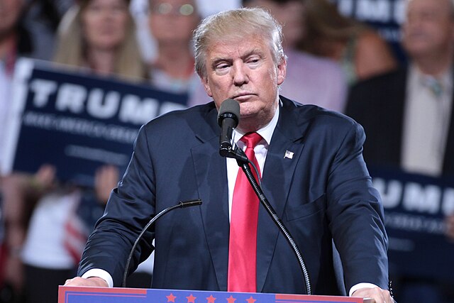 Donald Trump s’exprime au micro lors d’un meeting de campagne à Phoenix, Arizona, en 2016.