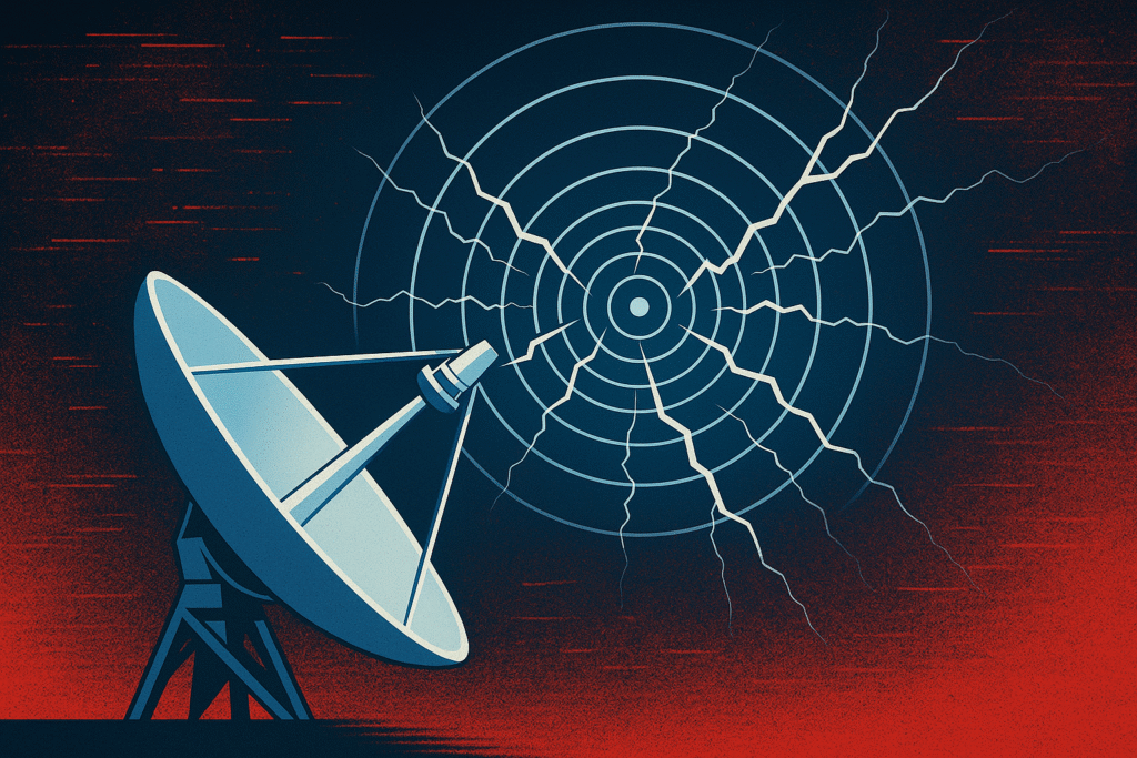 Illustration d’une antenne satellite perturbée par des interférences électromagnétiques dénoncées par Cuba, dans un contexte de tensions entre le Venezuela et les États-Unis.