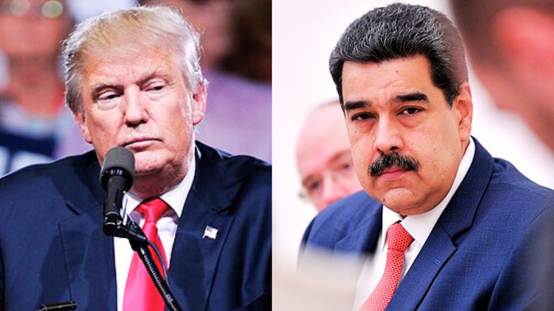 Montage montrant Nicolás Maduro et Donald Trump face à face lors d’un visuel diplomatique.
