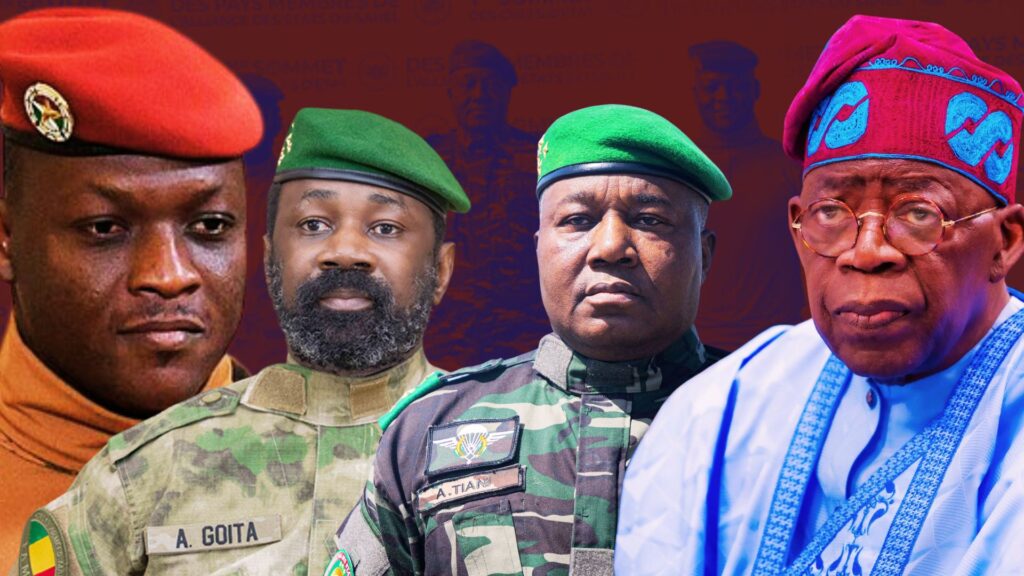 Illustration symbolique de l’Alliance des États du Sahel (AES) évoquant la souveraineté aérienne et les tensions diplomatiques régionales.