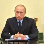 Vladimir Poutine lors d’une réunion officielle au Kremlin avec le ministre russe des Transports, Russie.