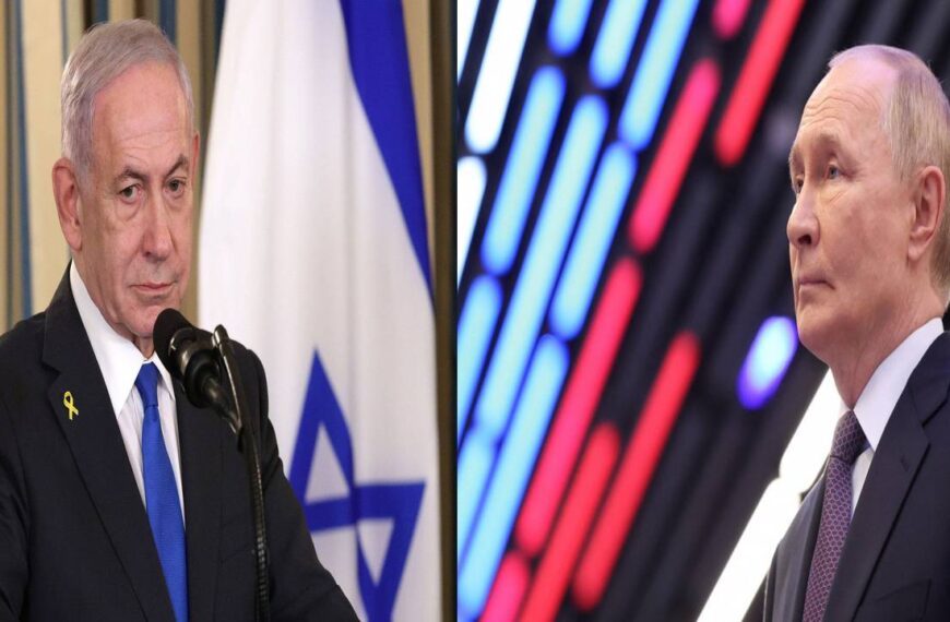 Benjamin Netanyahu et Vladimir Poutine lors de prises de parole officielles distinctes, dans un contexte de tensions diplomatiques impliquant Israël, la Russie et l’Iran.
